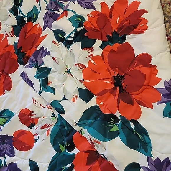 65"×86" BEAUTIFUL handmade machine Stitch Popies & Lilies REVERSIBLE QUILT - Picture 3 of 5